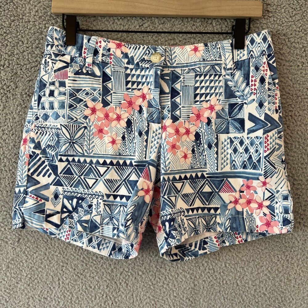Tommy Bahama Shorts 4 Small Boho Geometric Floral Zip Up Beach Blue Pink